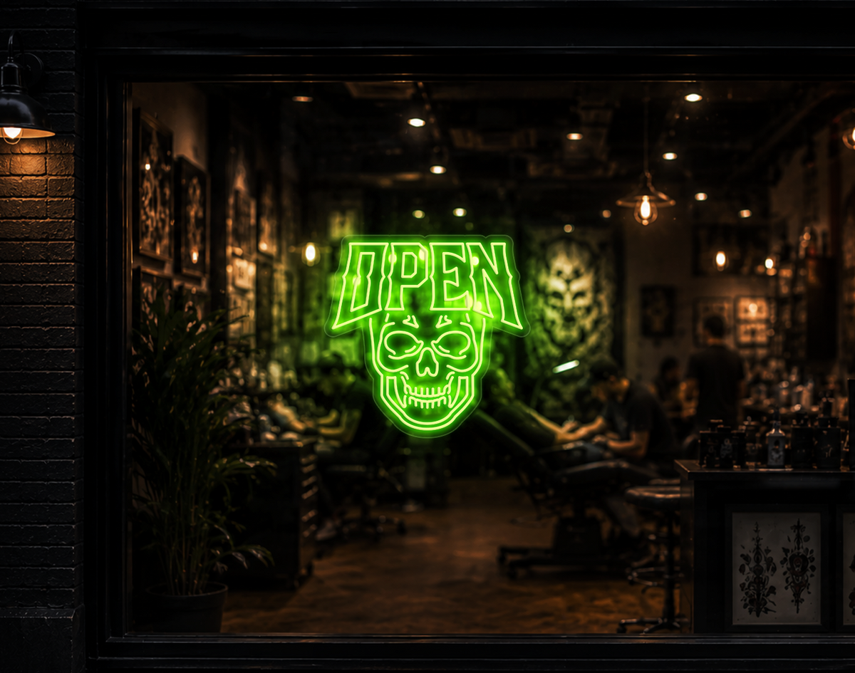 Edgy Skull Open LED Neon Sign - Lime
