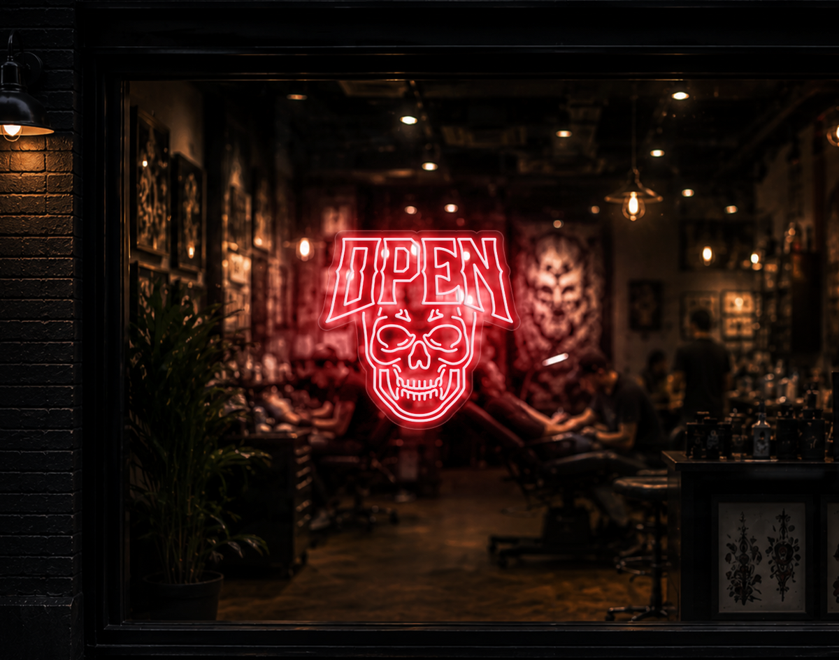Edgy Skull Open LED Neon Sign - Petal Pink