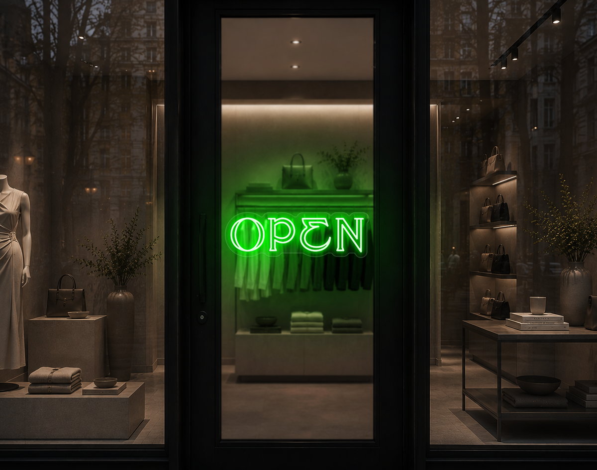 Elegant Serif Open LED Neon Sign - Green