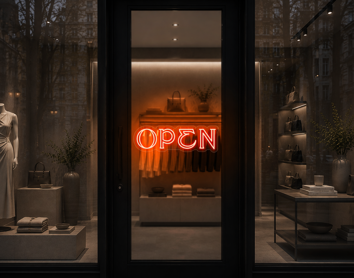 Elegant Serif Open LED Neon Sign - Orange
