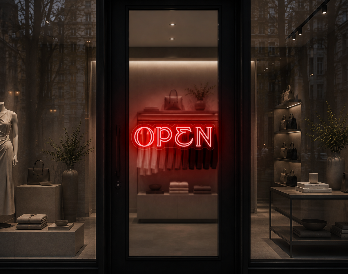 Elegant Serif Open LED Neon Sign - Red