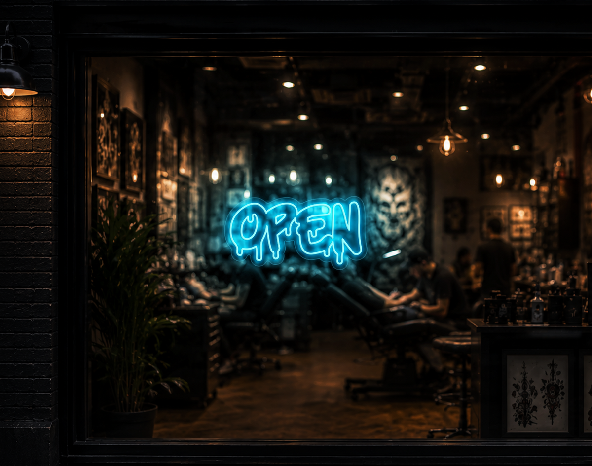 Graff Type Open LED Neon Sign - Ice Blue