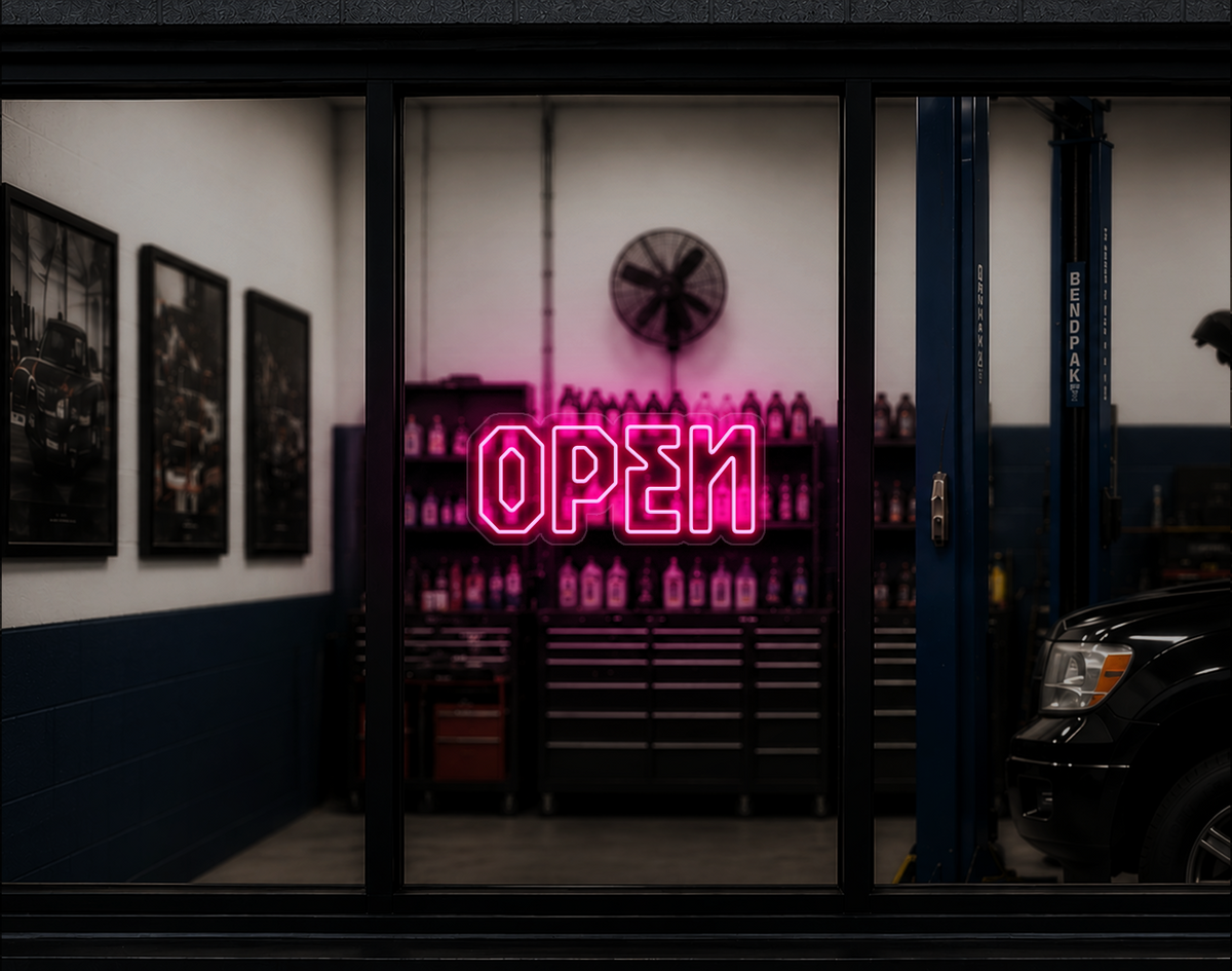 Industrial Type Open LED Neon Sign - Light Pink