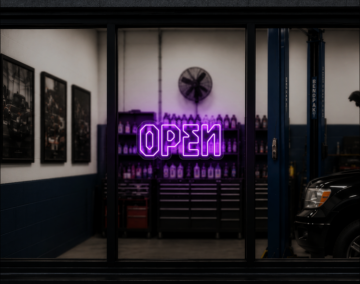 Industrial Type Open LED Neon Sign - Lilac Purple
