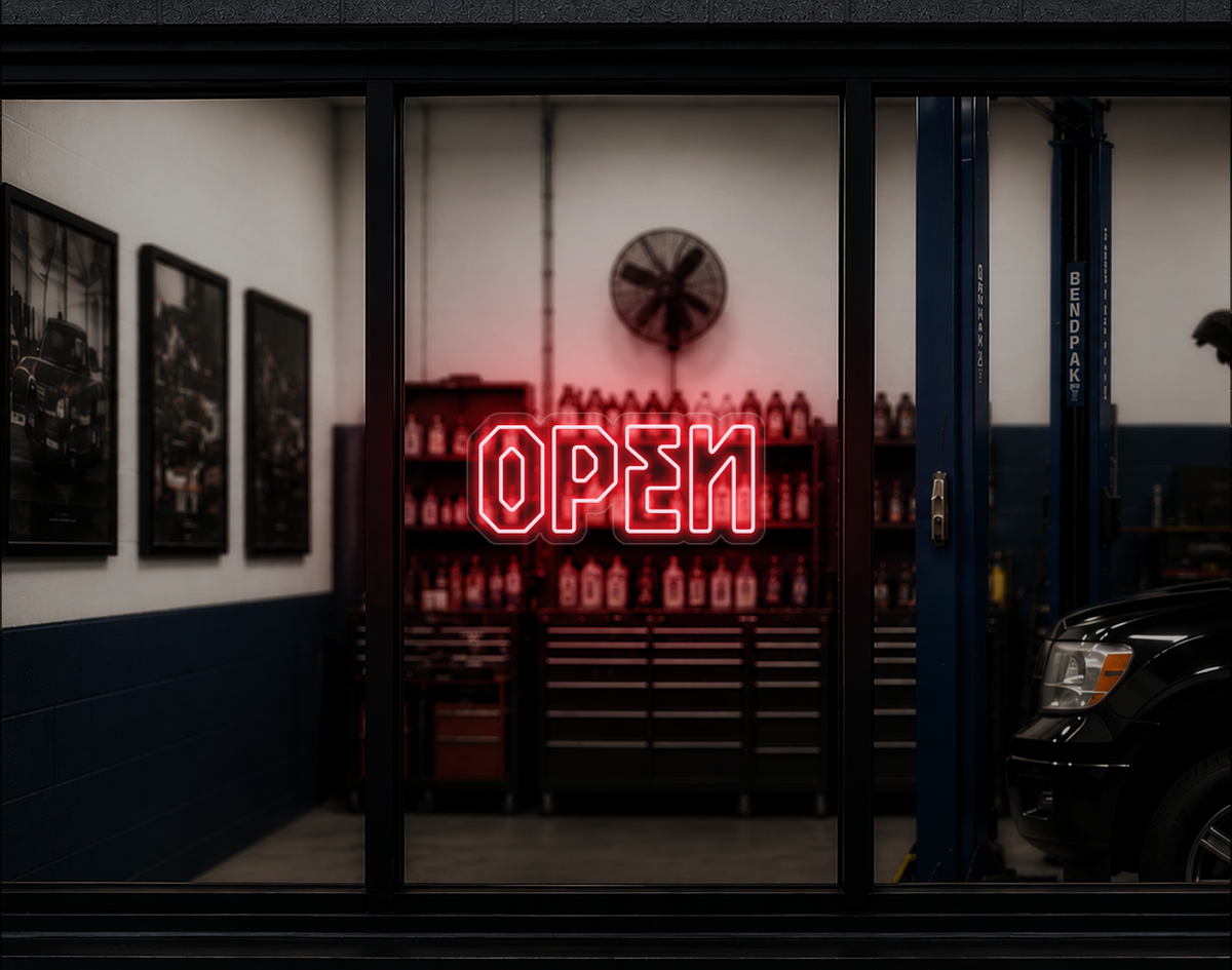 Industrial Type Open LED Neon Sign - Petal Pink