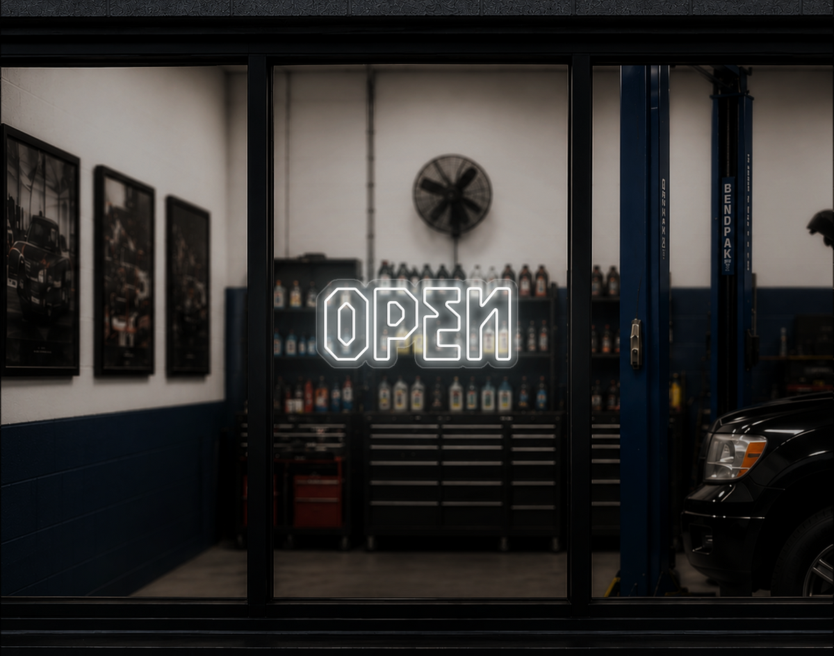 Industrial Type Open LED Neon Sign - White
