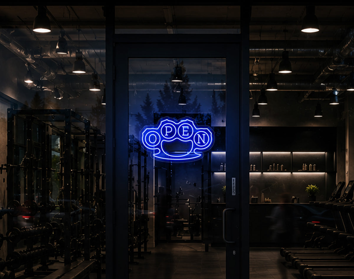 Knuckles Badge Open LED Neon Sign - Baby Blue