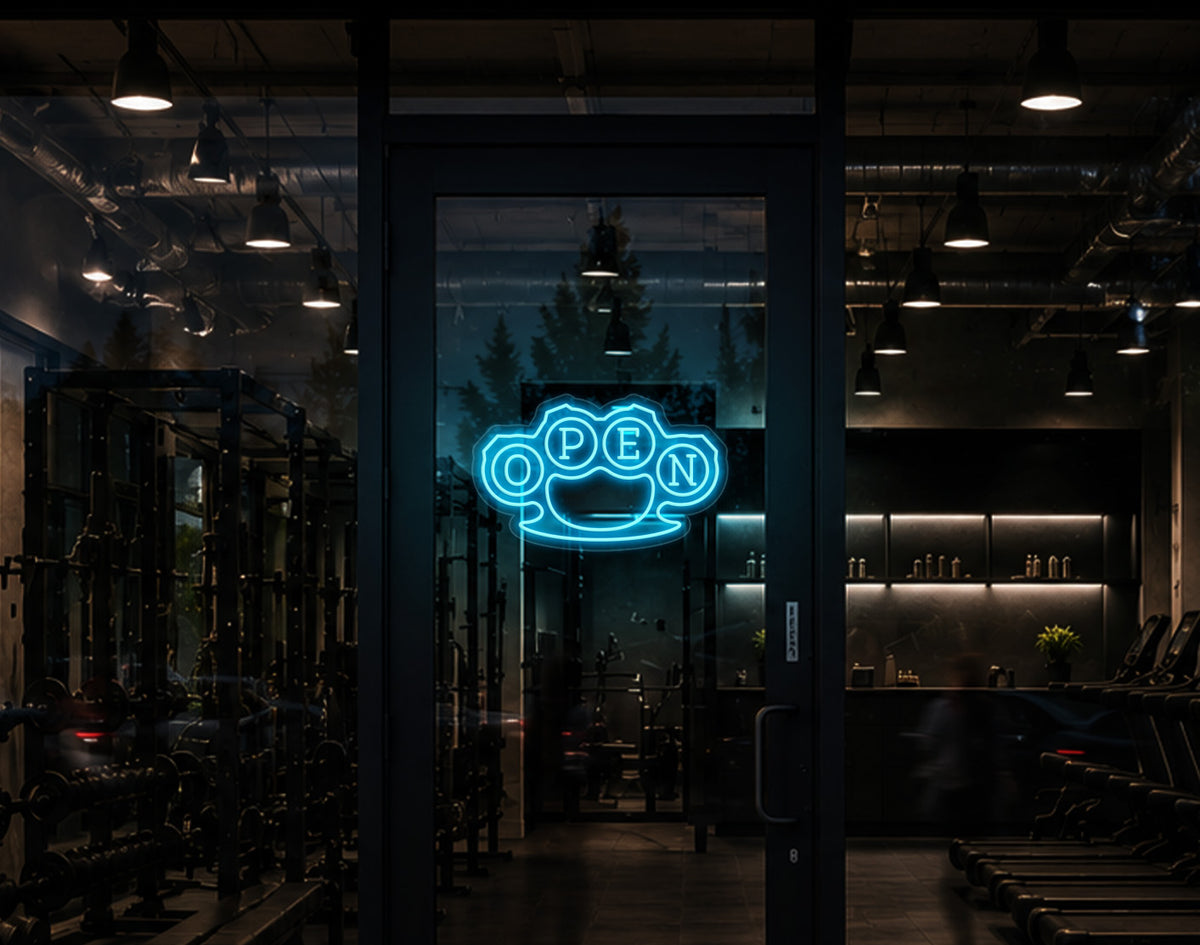 Knuckles Badge Open LED Neon Sign - Ice Blue