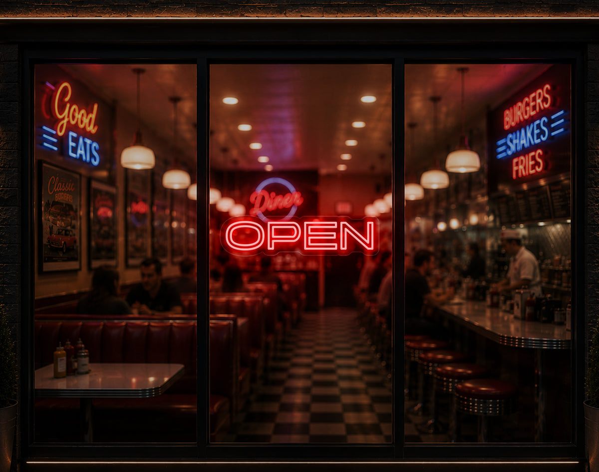 Minimal Sans-Serif Open LED Neon Sign - Red