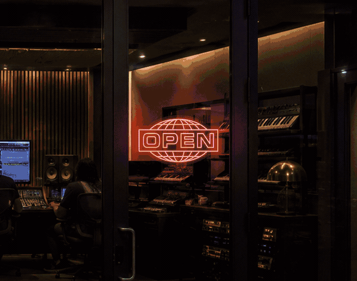 Modern Globe Badge Open LED Neon Sign - Full Colour Spectrum