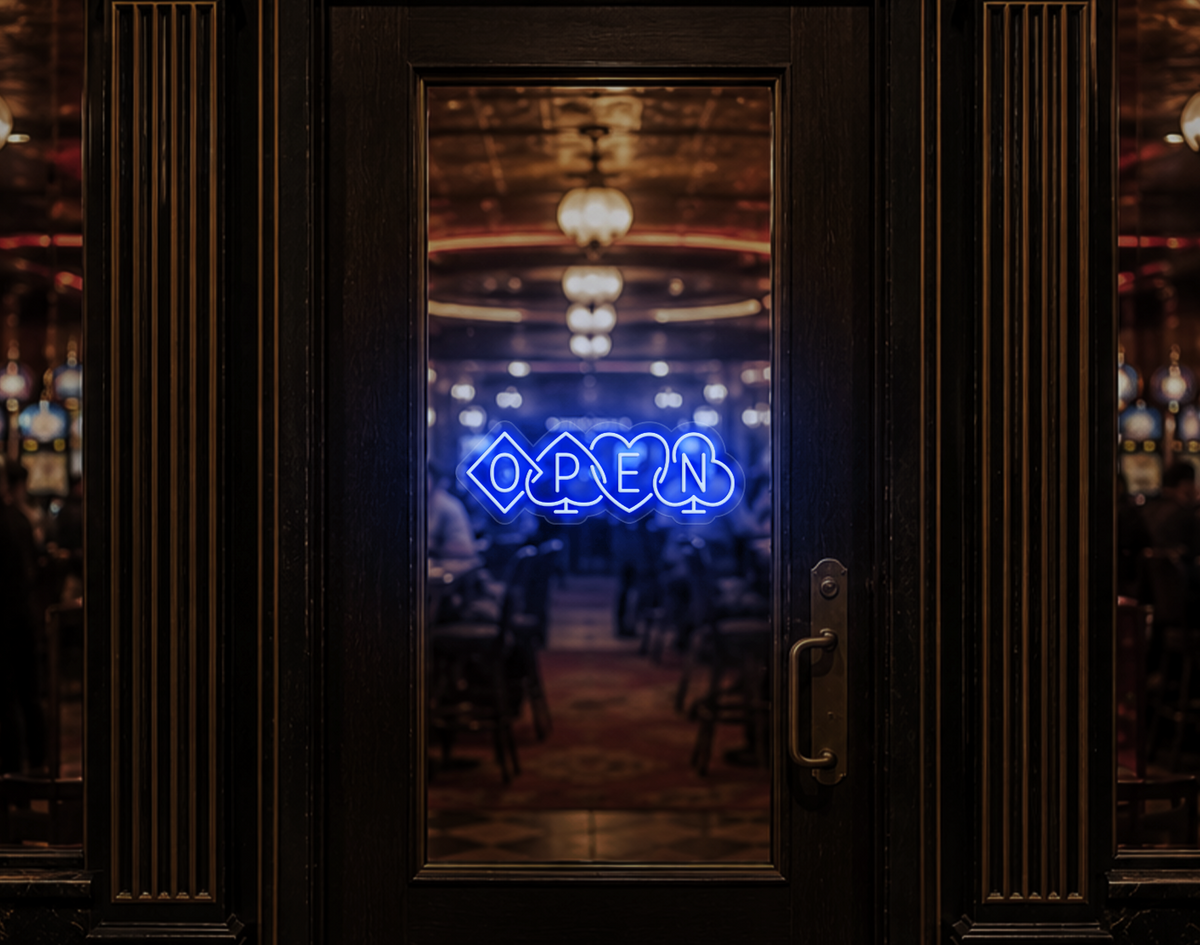 Poker Suites Lock Up Open LED Neon Sign - Baby Blue