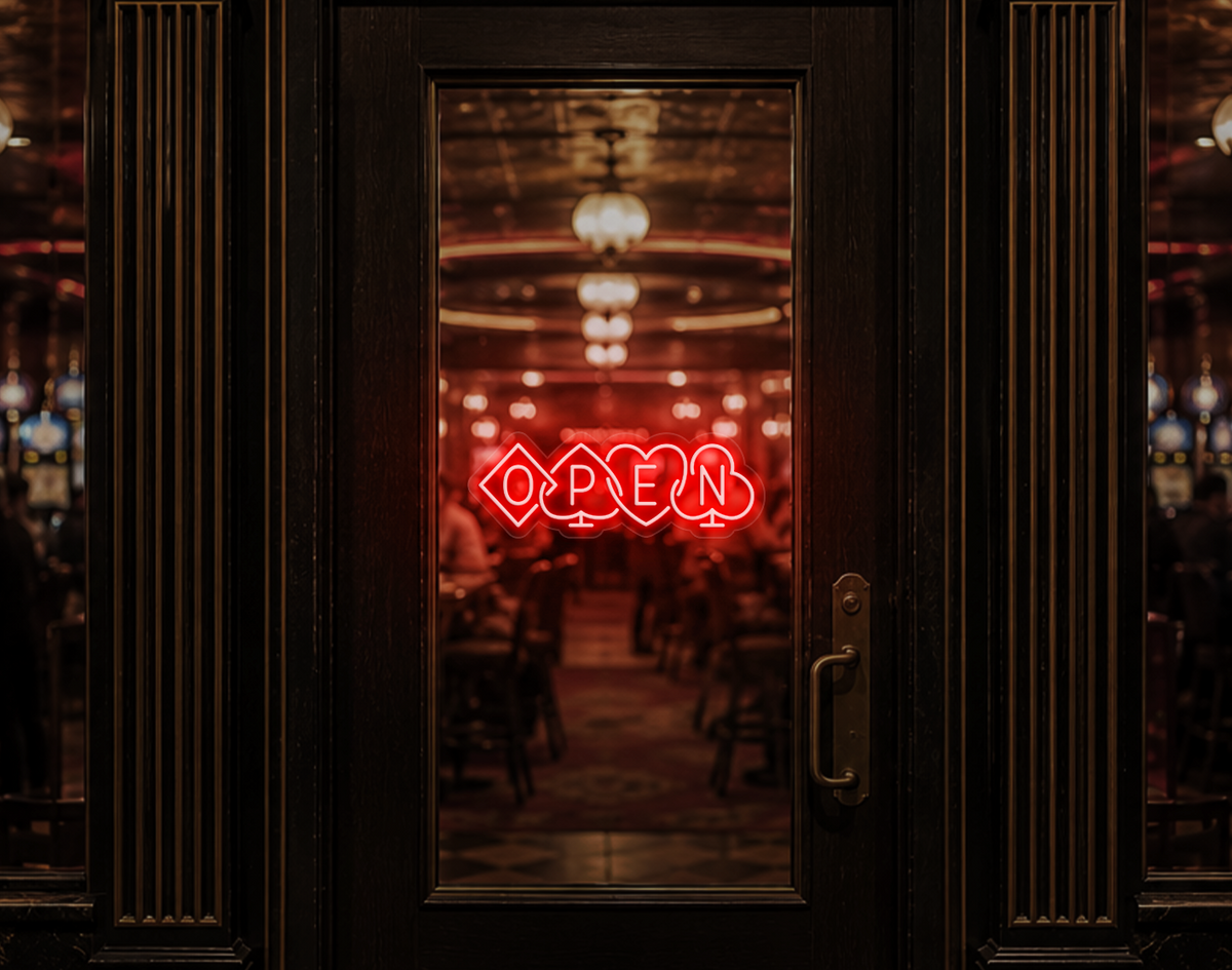 Poker Suites Lock Up Open LED Neon Sign - Coral Orange