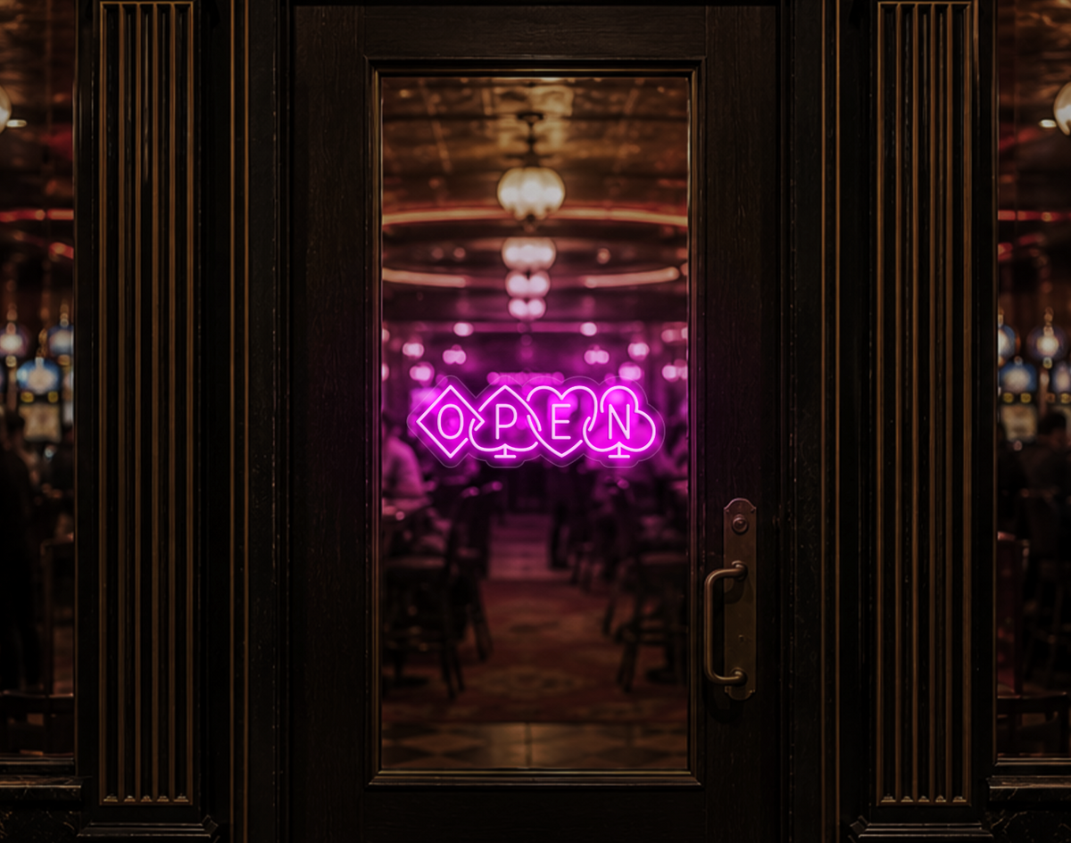 Poker Suites Lock Up Open LED Neon Sign - Hot Pink