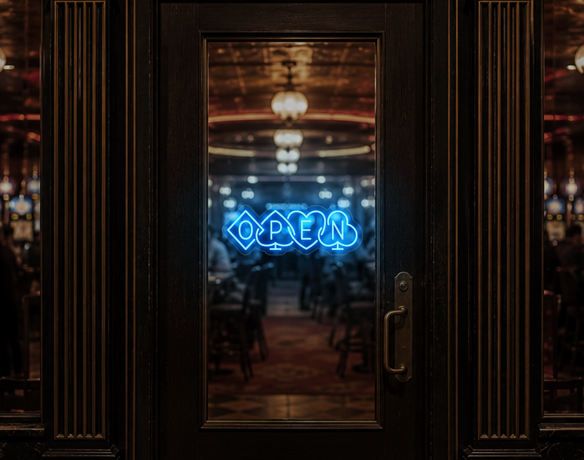 Poker Suites Lock Up Open LED Neon Sign - Light Blue