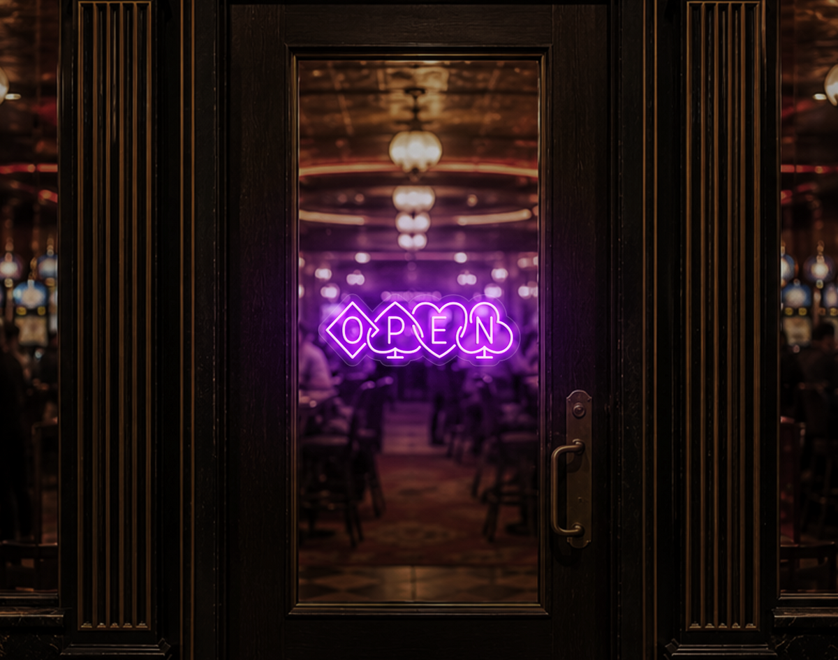 Poker Suites Lock Up Open LED Neon Sign - Lilac Purple