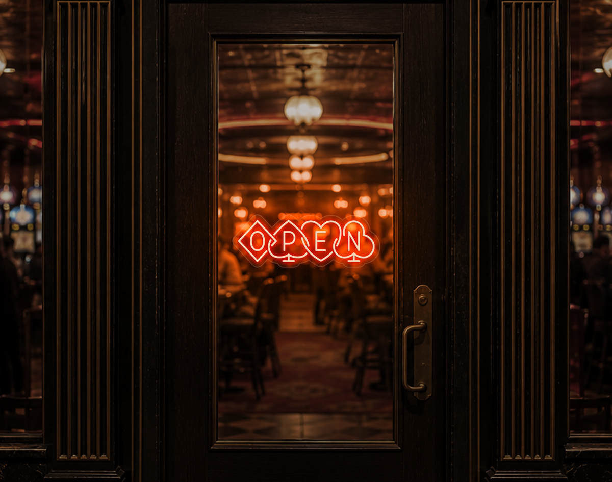Poker Suites Lock Up Open LED Neon Sign - Orange