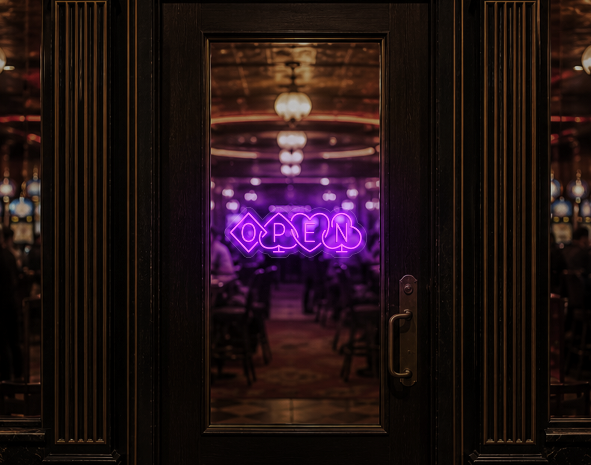 Poker Suites Lock Up Open LED Neon Sign - Purple