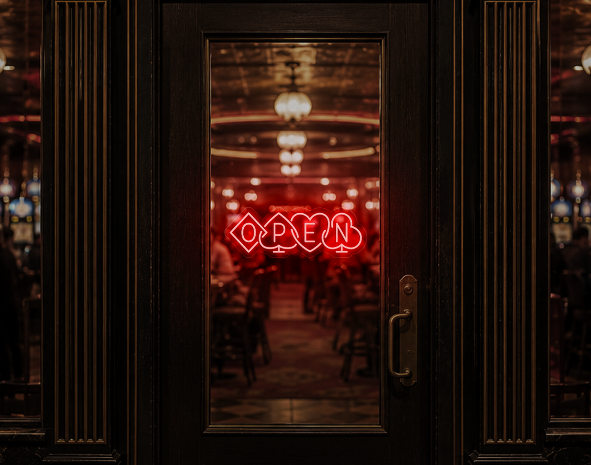 Poker Suites Lock Up Open LED Neon Sign - Red