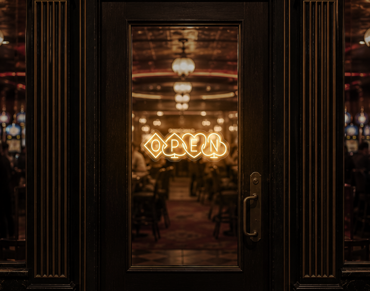 Poker Suites Lock Up Open LED Neon Sign - Warm White
