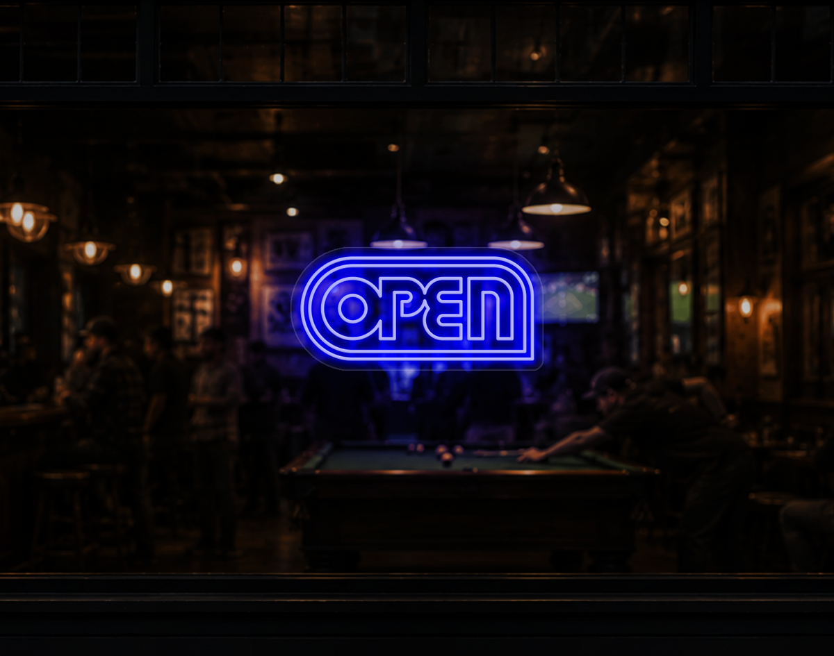 Retro Badge V1 Open LED Neon Sign - Dark Blue