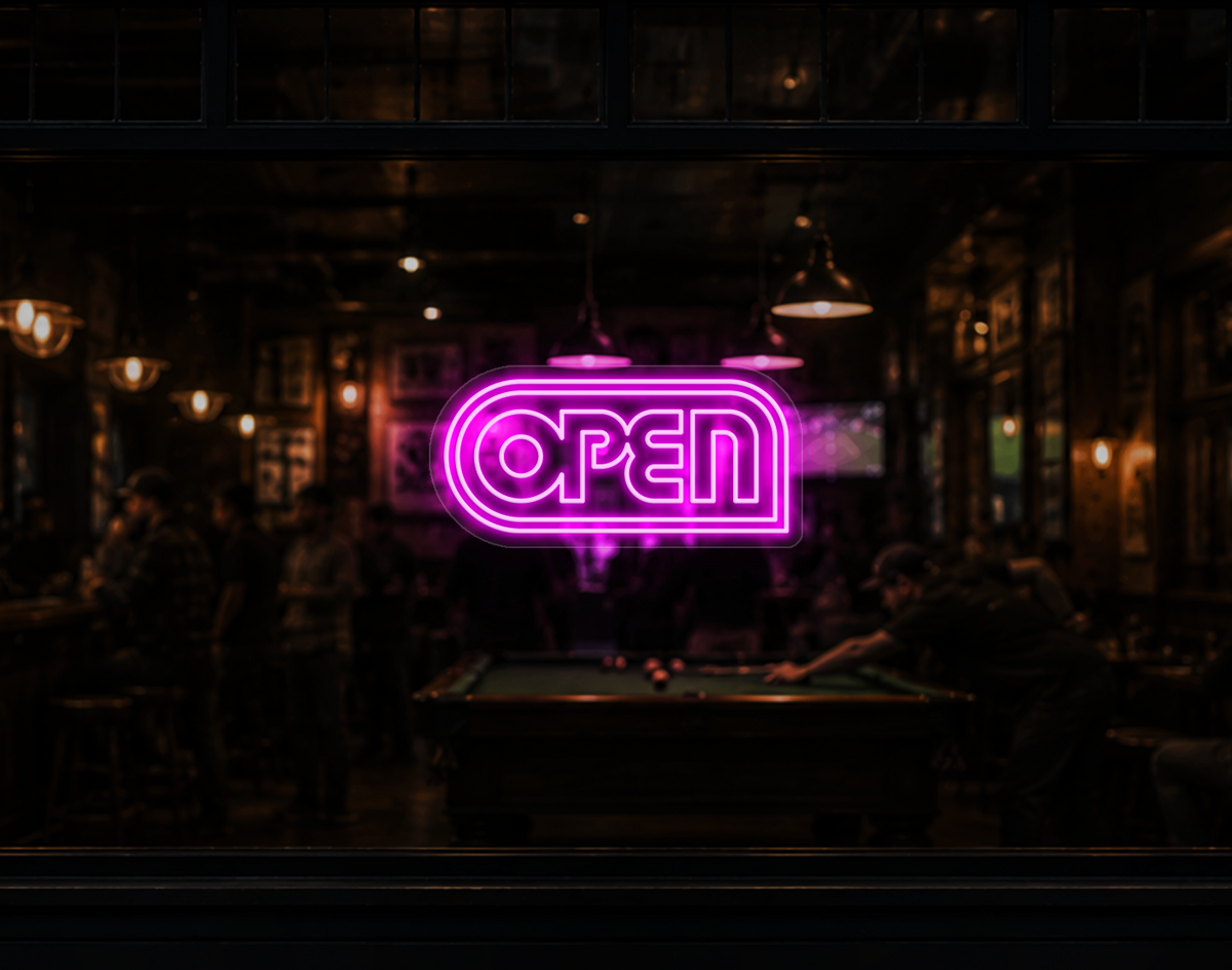 Retro Badge V1 Open LED Neon Sign - Hot Pink