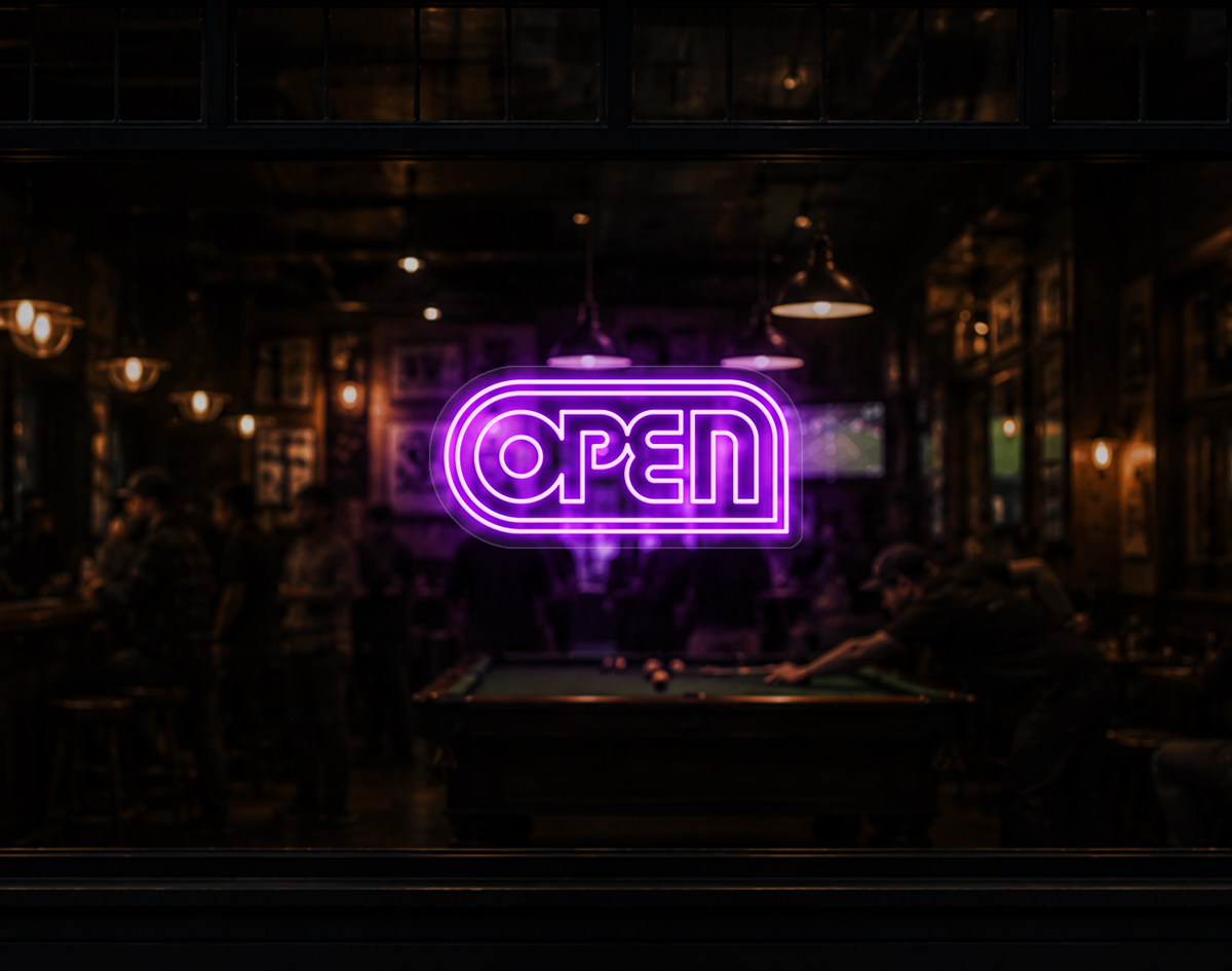 Retro Badge V1 Open LED Neon Sign - Lilac Purple