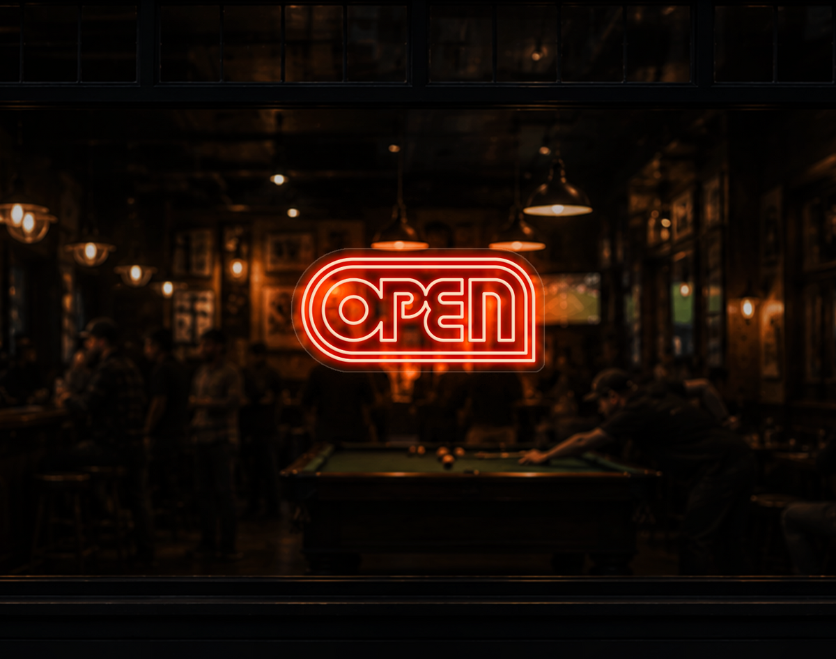Retro Badge V1 Open LED Neon Sign - Orange