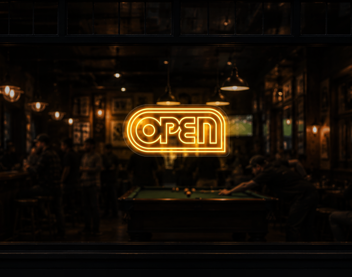 Retro Badge V1 Open LED Neon Sign - Sunset Yellow