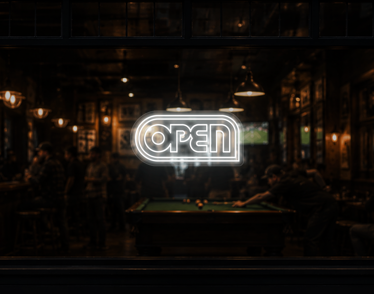 Retro Badge V1 Open LED Neon Sign - White