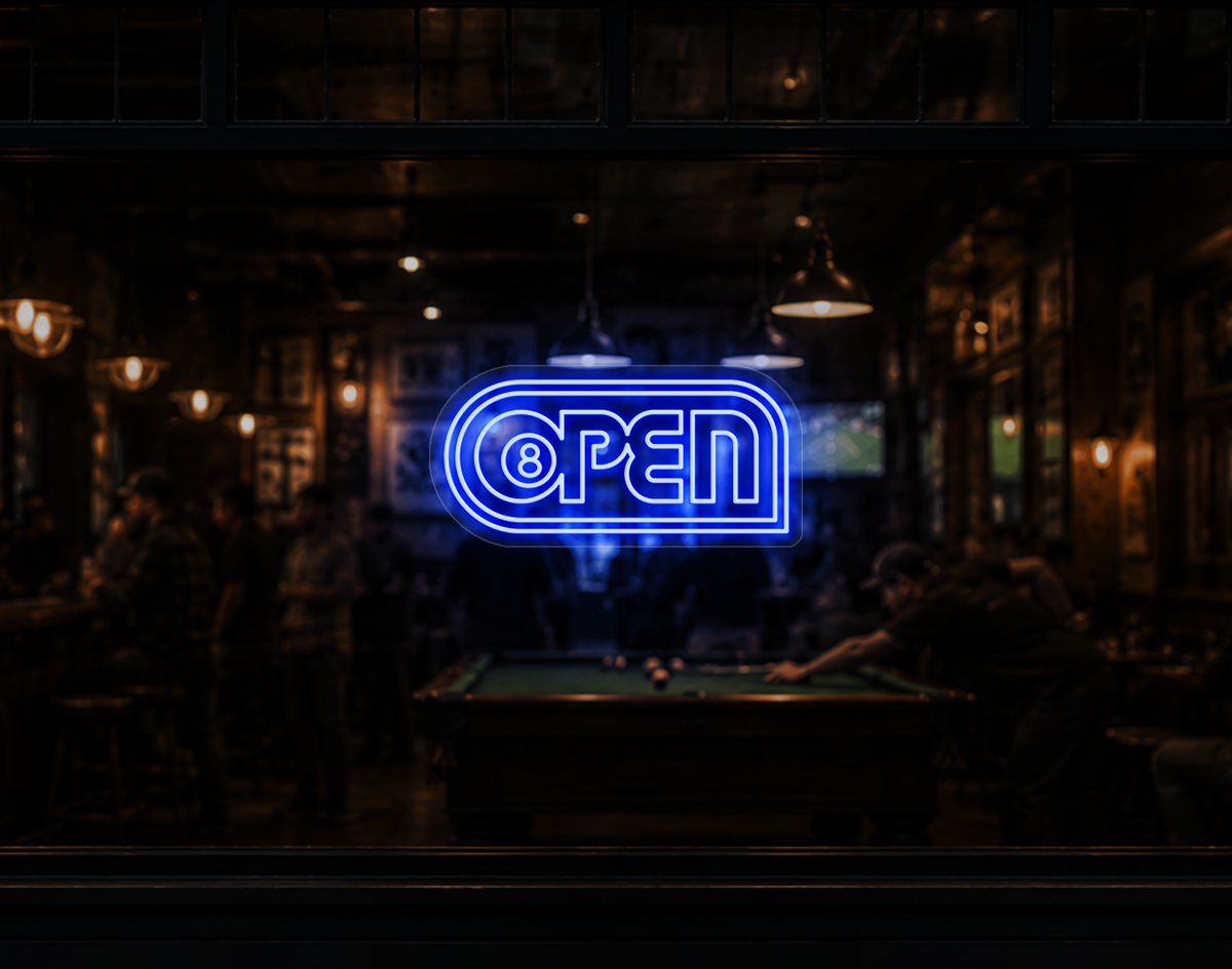 Retro Badge V2 Open LED Neon Sign - Baby Blue