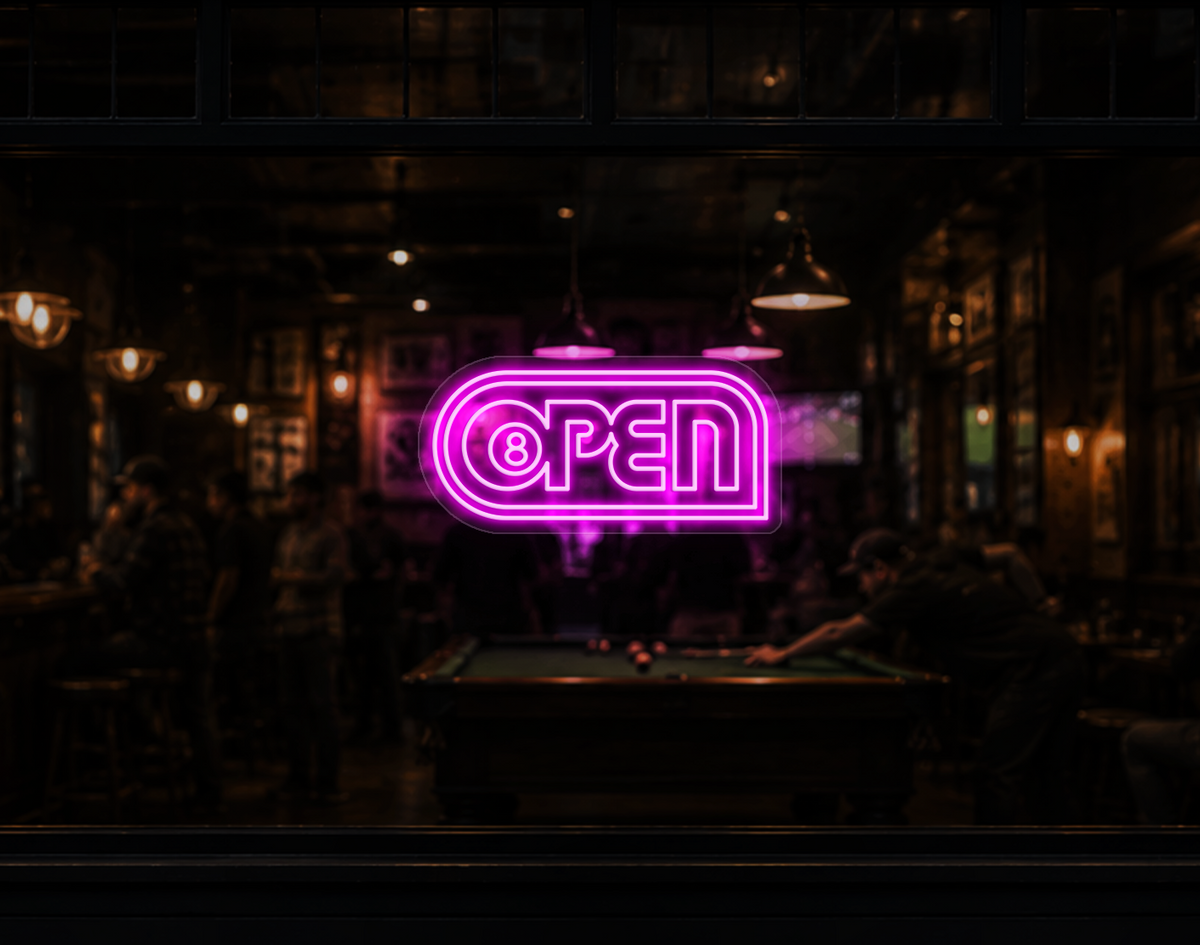 Retro Badge V2 Open LED Neon Sign - Hot Pink