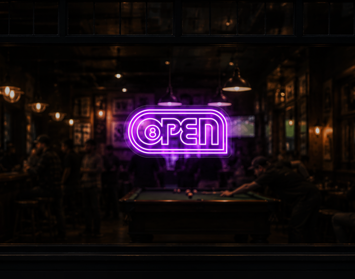 Retro Badge V2 Open LED Neon Sign - Lilac Purple