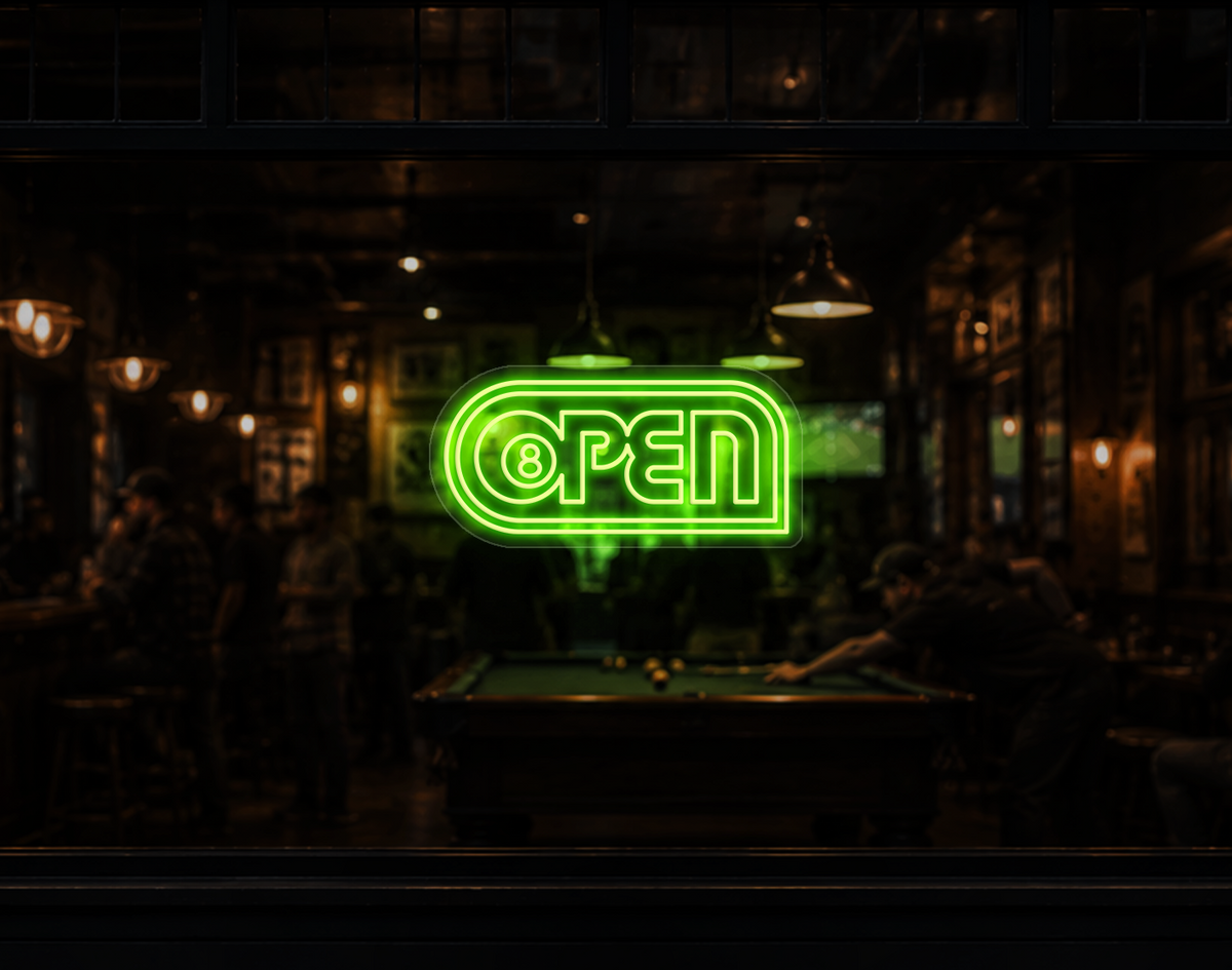 Retro Badge V2 Open LED Neon Sign - Lime