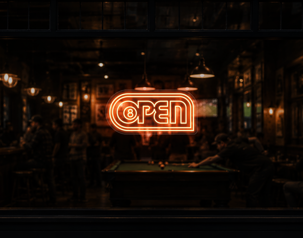 Retro Badge V2 Open LED Neon Sign - Peach Orange