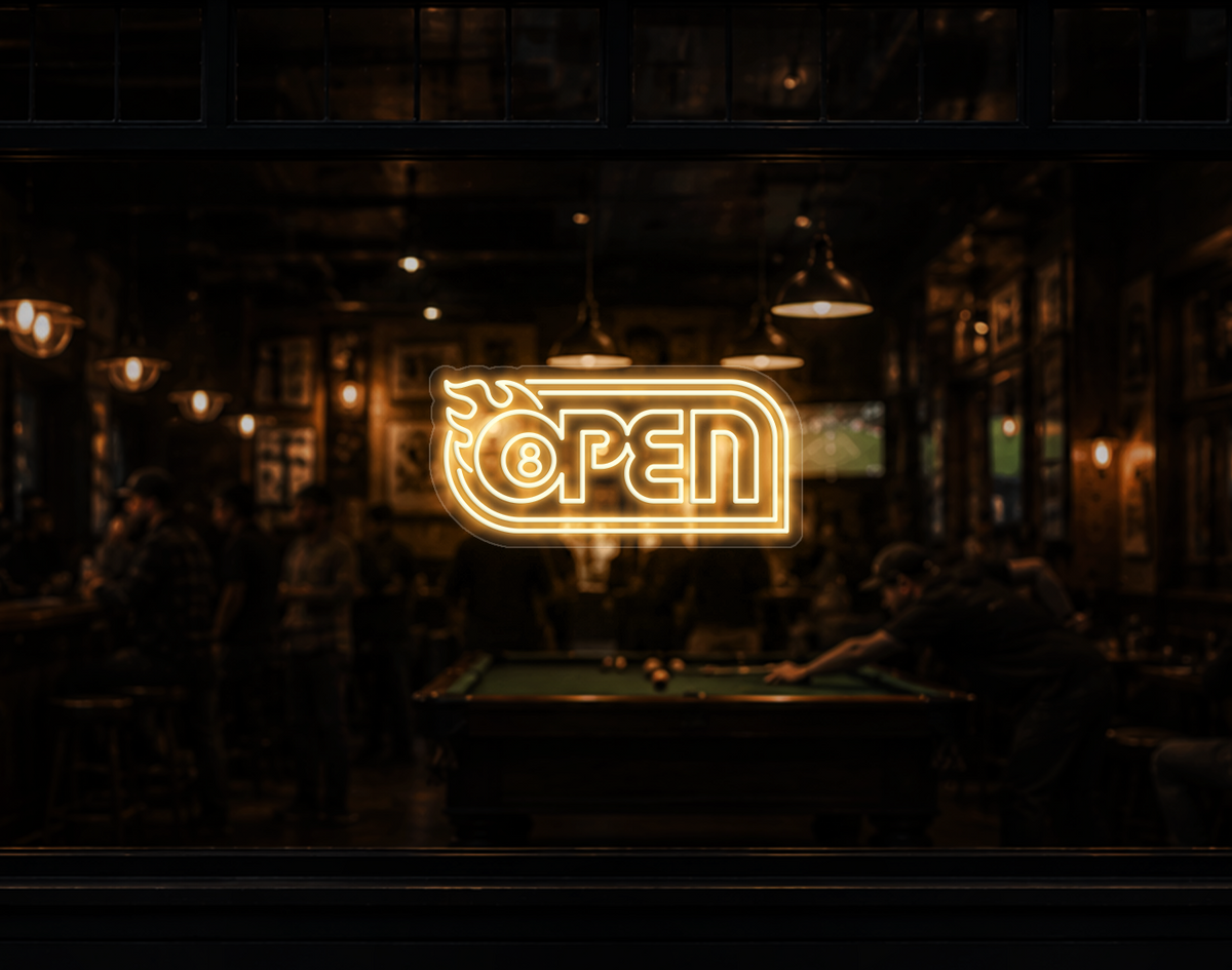 Retro Flame Badge Open LED Neon Sign - Warm White