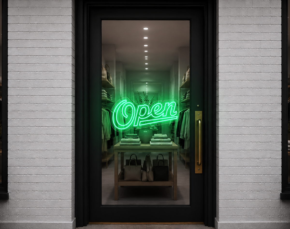 Retro Script Open LED Neon Sign - Mint Green