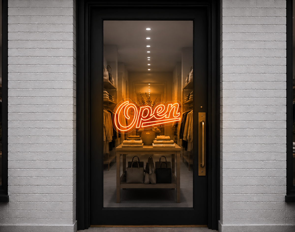 Retro Script Open LED Neon Sign - Sunset Orange