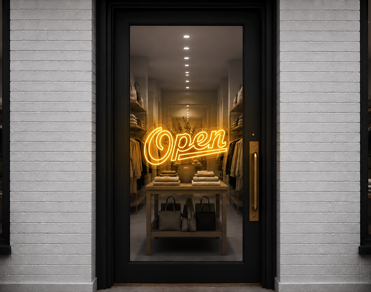 Retro Script Open LED Neon Sign - Sunset Yellow