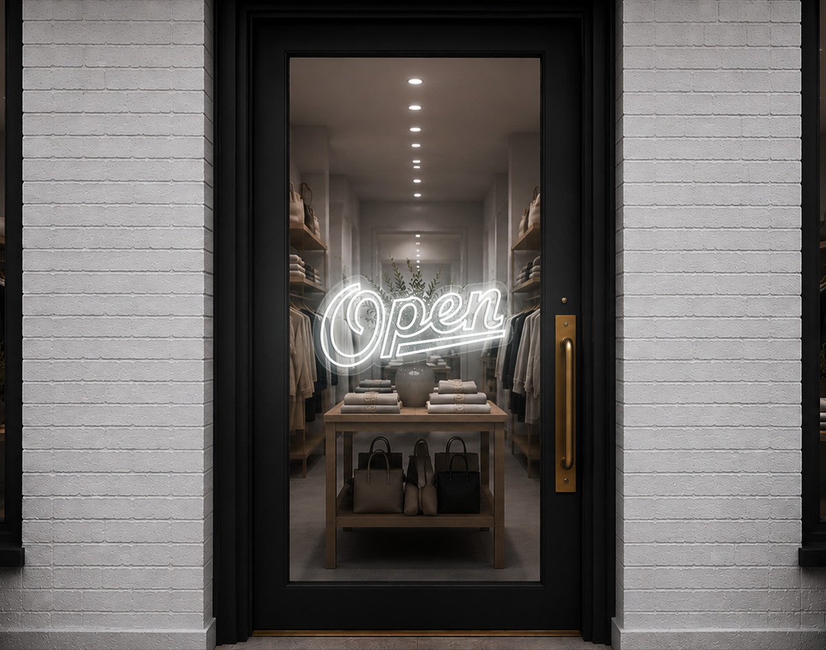 Retro Script Open LED Neon Sign - White