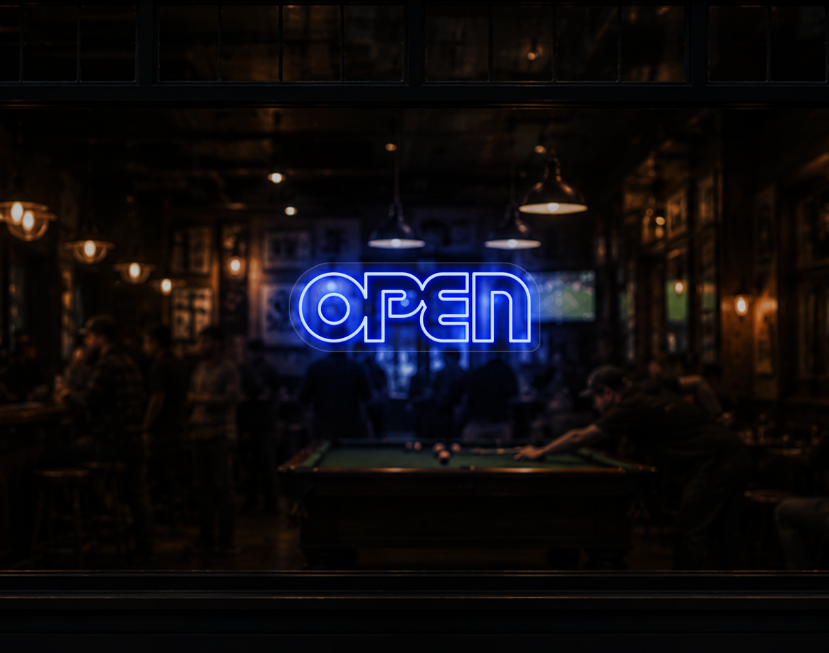 Retro Type Open LED Neon Sign - Baby Blue
