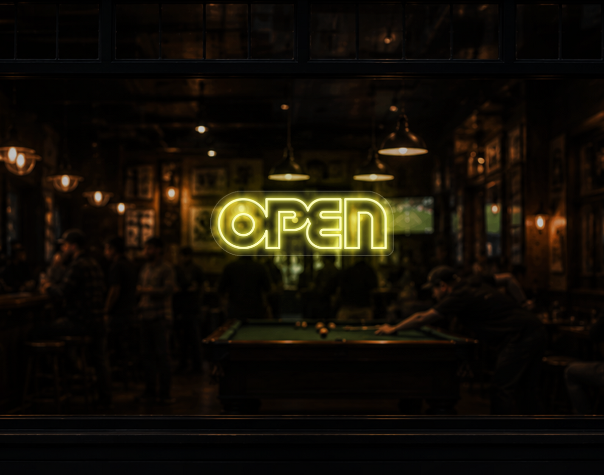 Retro Type Open LED Neon Sign - Buttercup Yellow