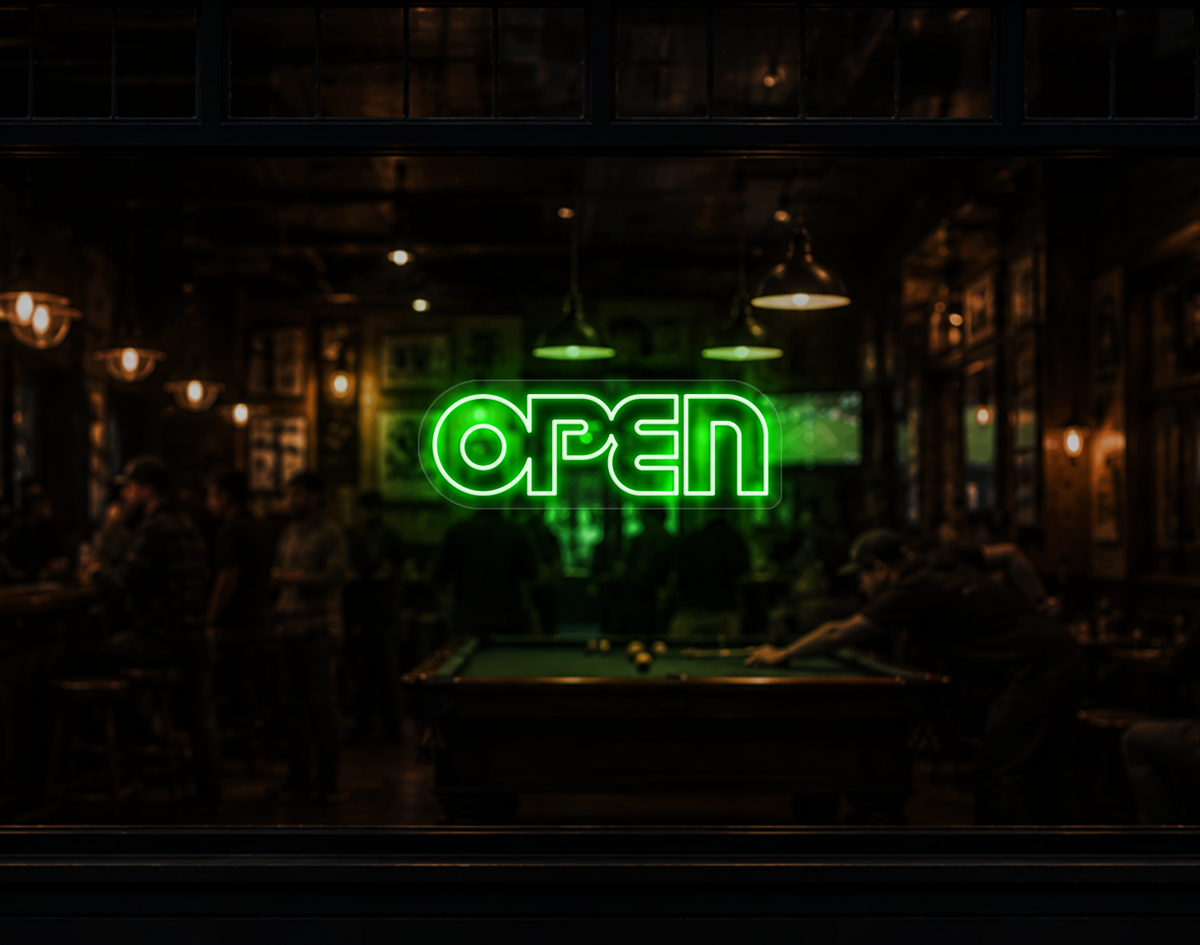 Retro Type Open LED Neon Sign - Green