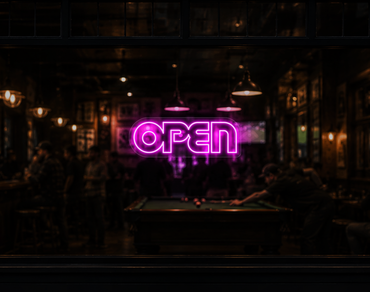 Retro Type Open LED Neon Sign - Hot Pink