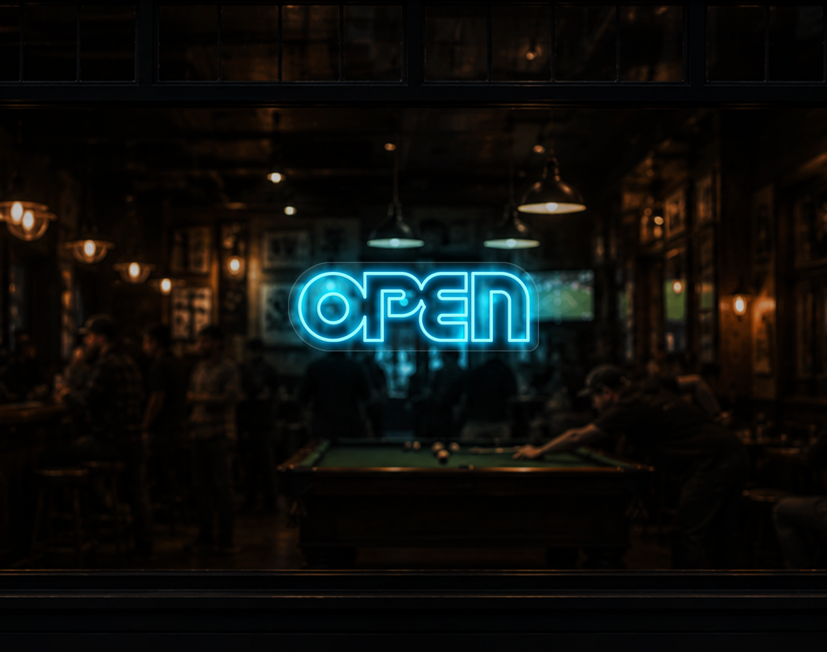 Retro Type Open LED Neon Sign - Ice Blue