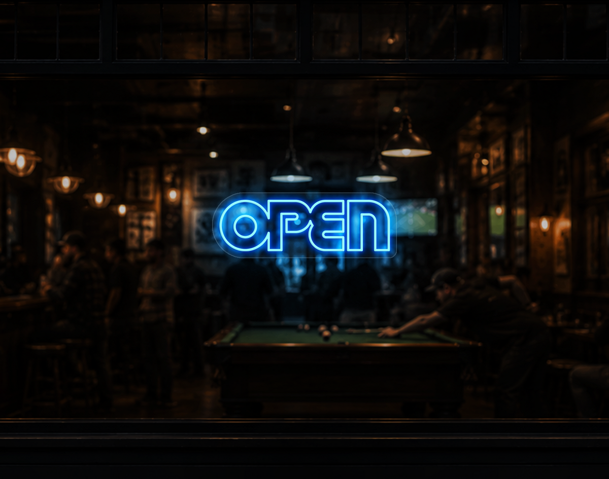 Retro Type Open LED Neon Sign - Light Blue