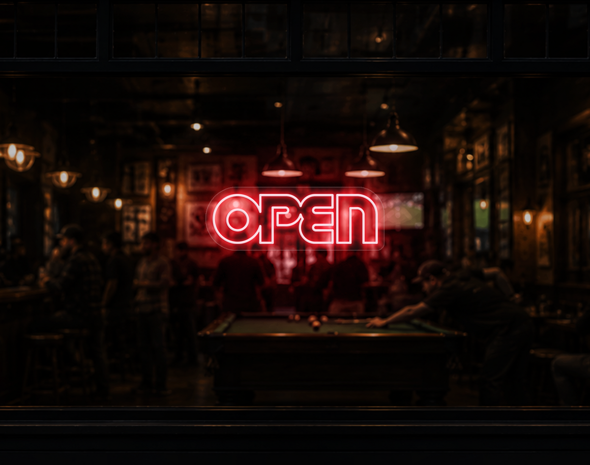 Retro Type Open LED Neon Sign - Petal Pink