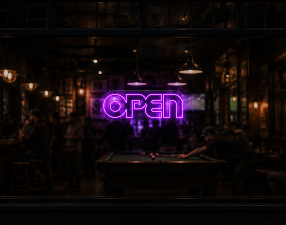 Retro Type Open LED Neon Sign - Purple
