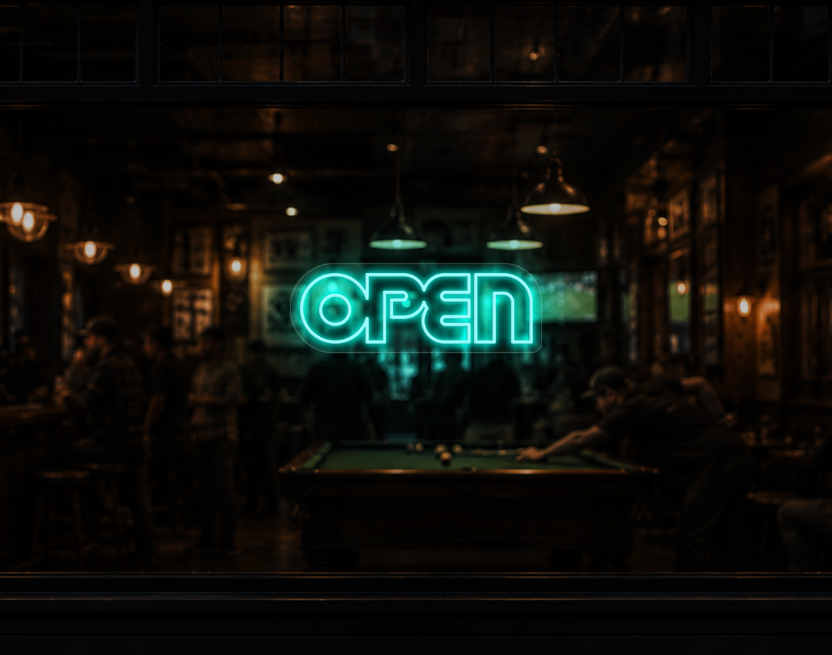 Retro Type Open LED Neon Sign - Turquoise
