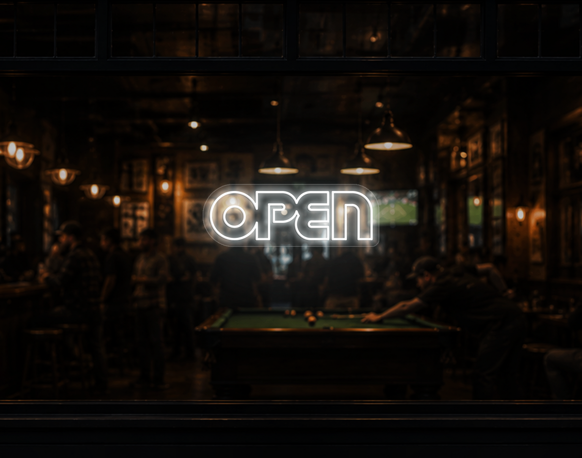 Retro Type Open LED Neon Sign - White