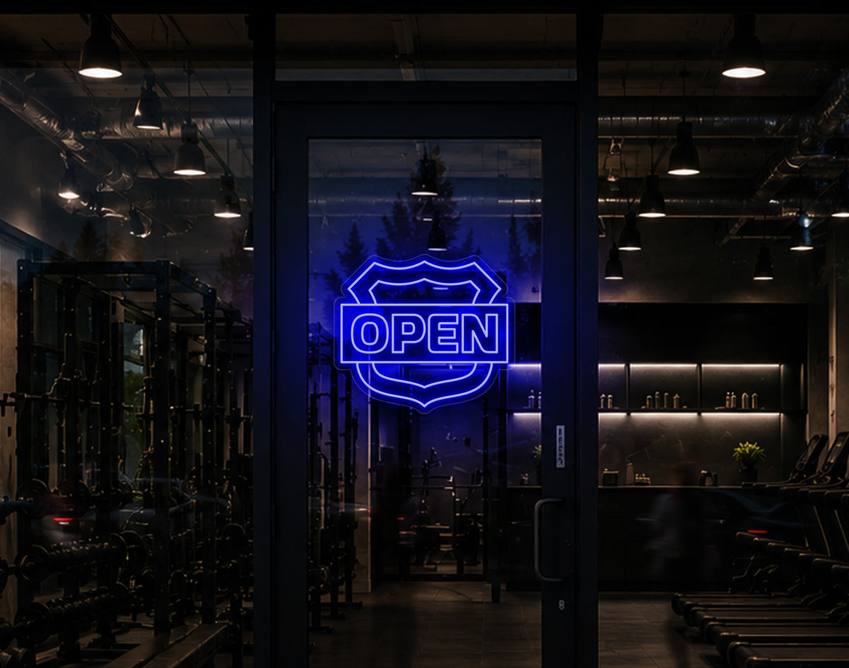 Shield Badge Open LED Neon Sign - Dark Blue